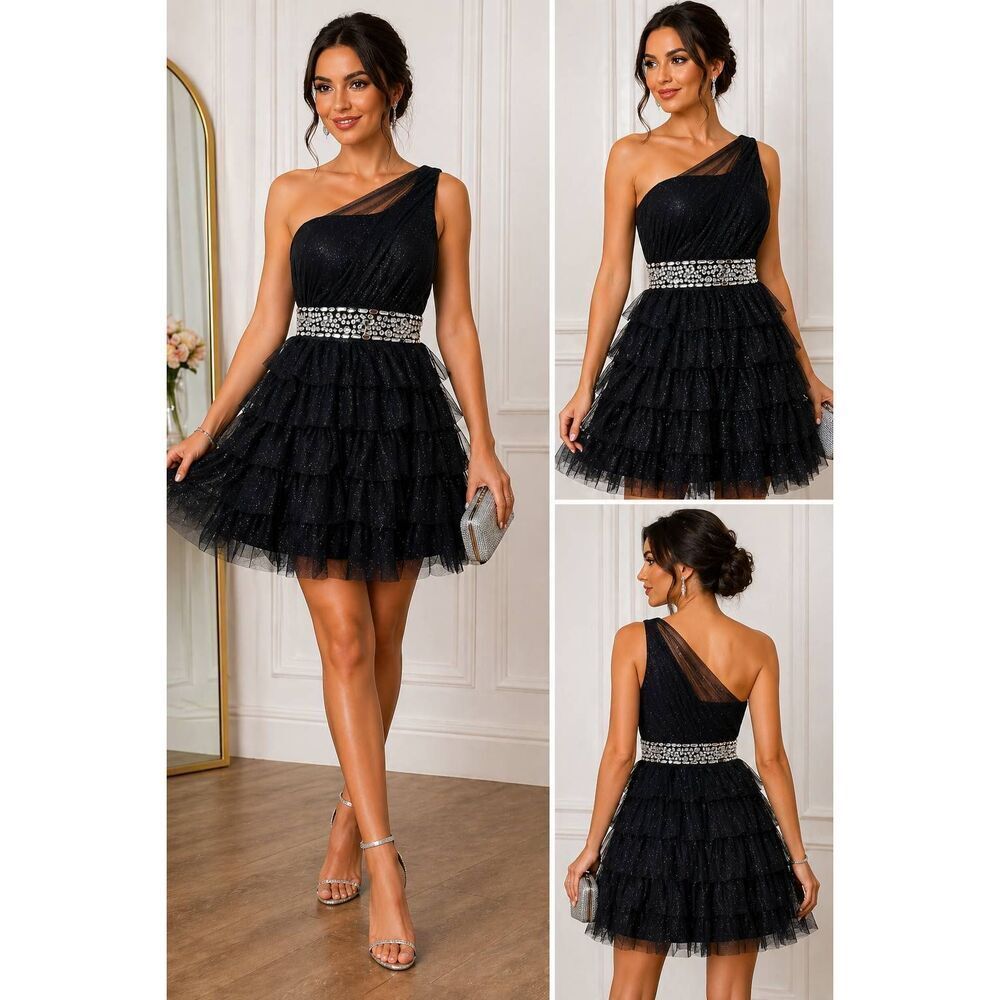 Trixxi One Shoulder Tulle Party Dress Gray 5